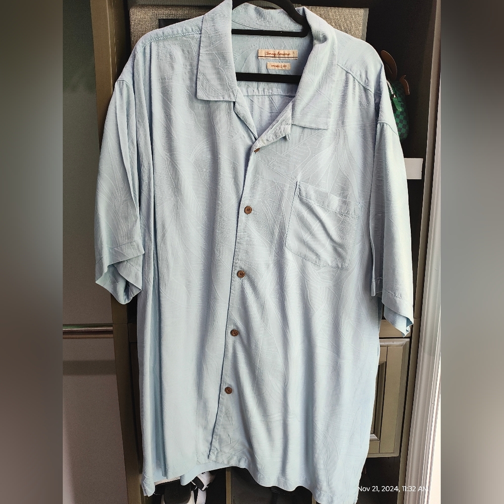 Tommy Bahama Short Sleeve Men's Shirt - 3XL Light blue Big and Tall